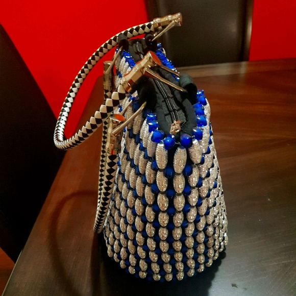 Beaded White and Blue Handbag - Picture 6 of 6